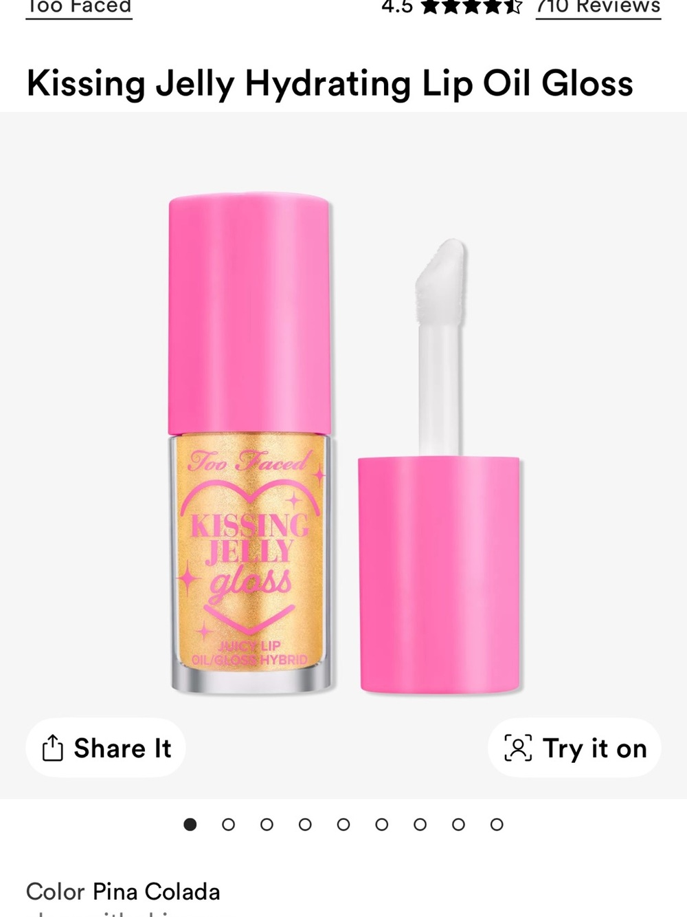 Too Faced Pina Colada Shimmer Jelly Lip Oil — Clear Gold Tint